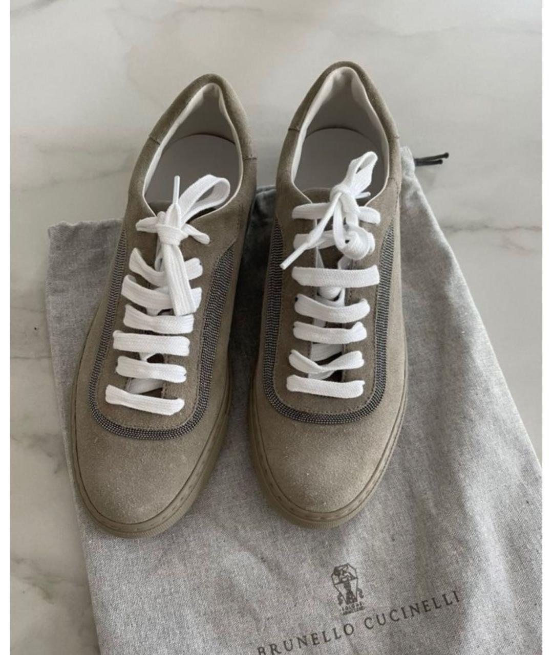 BRUNELLO CUCINELLI Бежевые замшевые кеды, фото 2