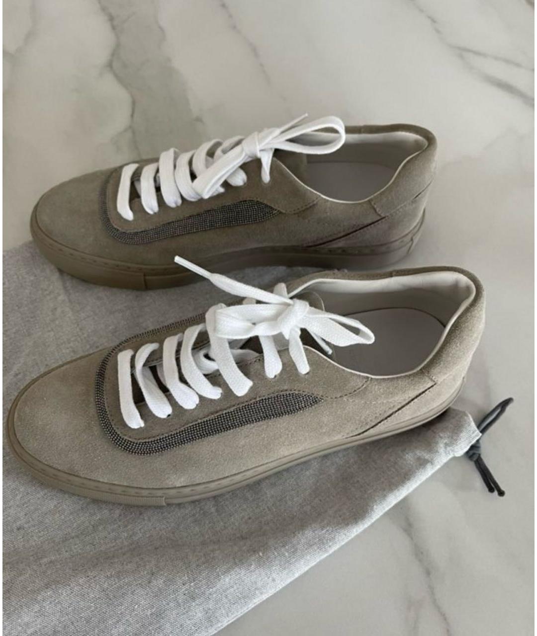 BRUNELLO CUCINELLI Бежевые замшевые кеды, фото 6