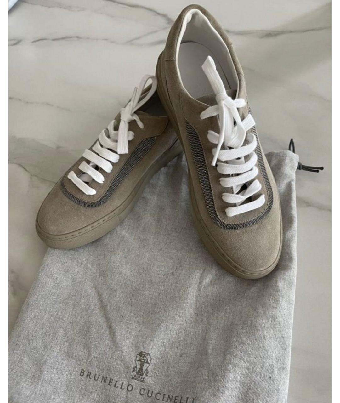 BRUNELLO CUCINELLI Бежевые замшевые кеды, фото 3