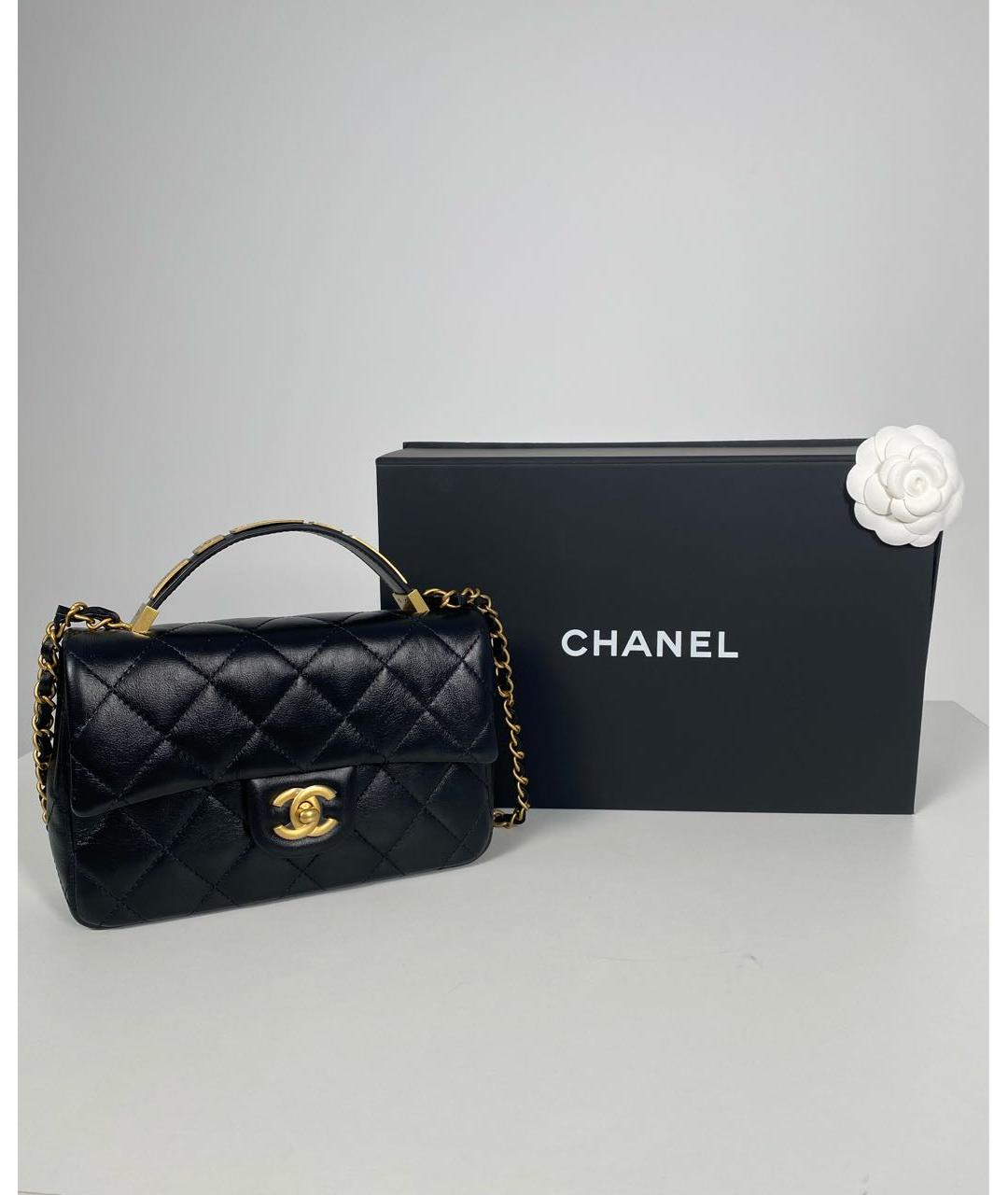 CHANEL Черная кожаная сумка с короткими ручками, фото 8