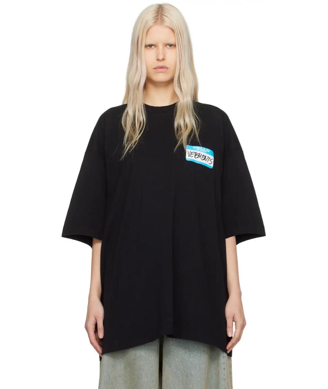 VETEMENTS Черная хлопковая футболка, фото 3