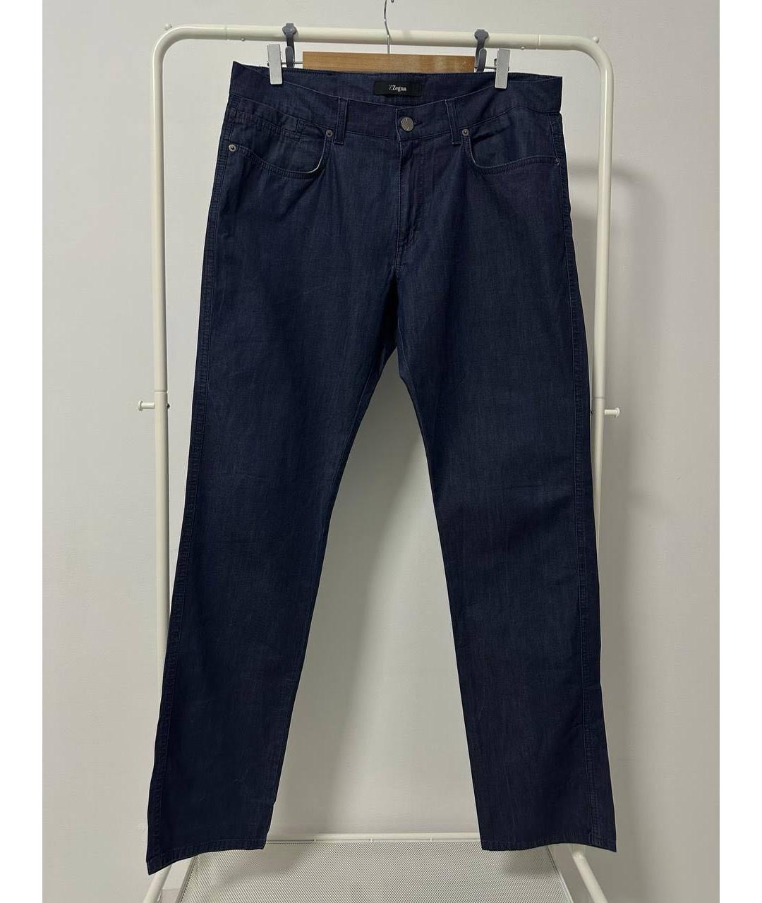 ZZEGNA Темно-синие хлопко-эластановые прямые джинсы, фото 8