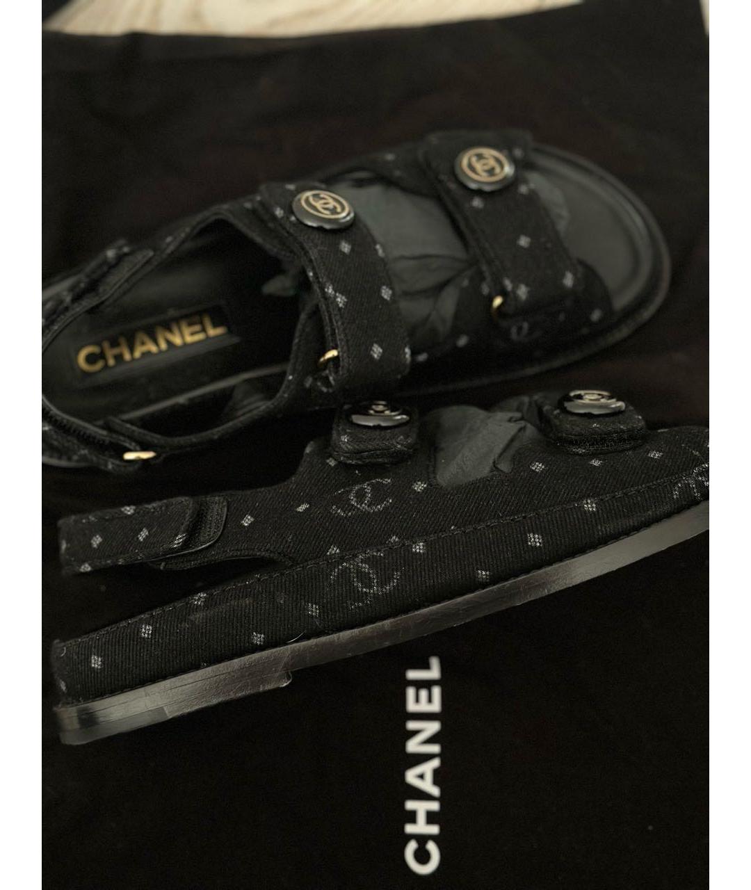 CHANEL PRE-OWNED Темно-синие текстильные сандалии, фото 4