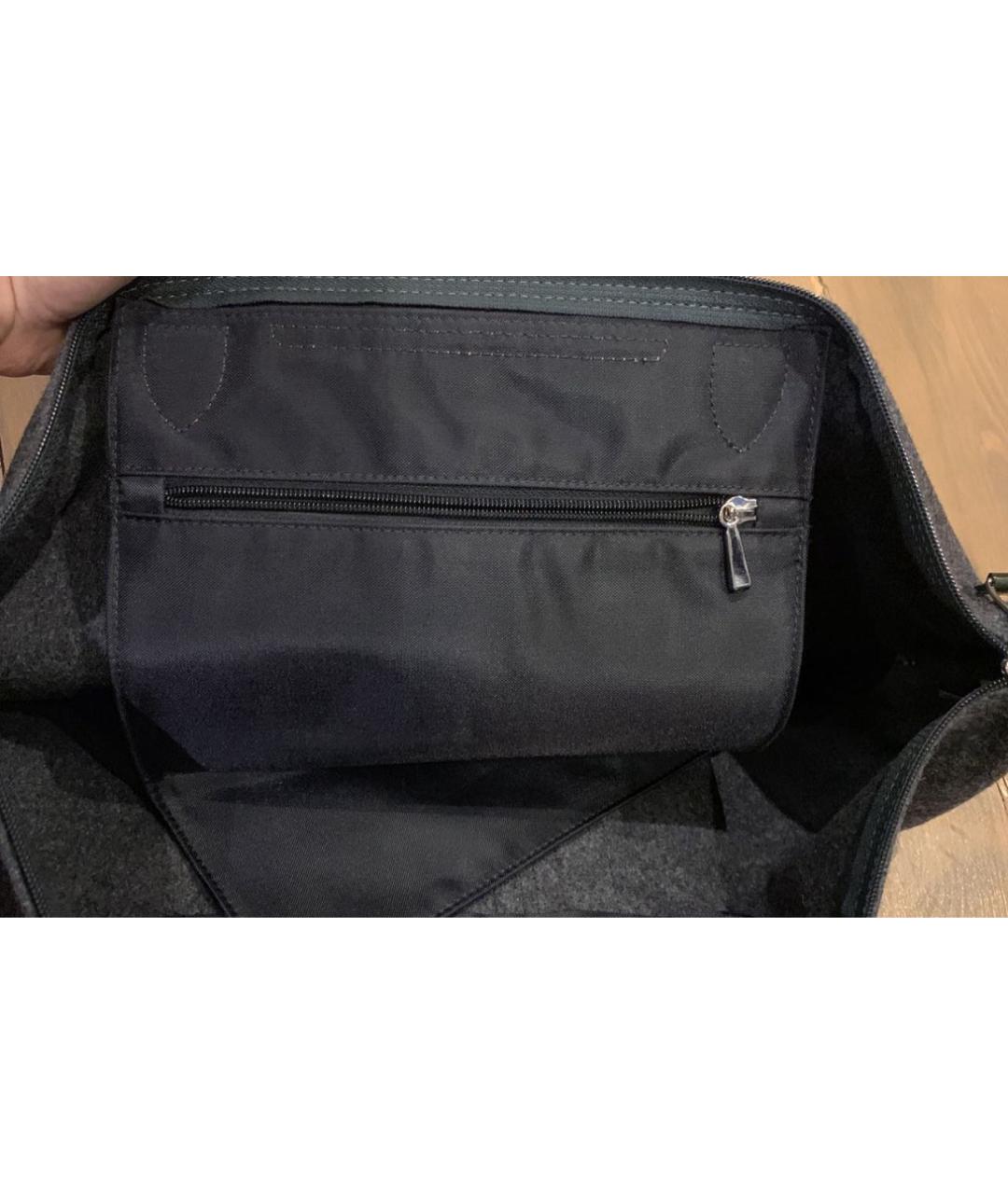 LONGCHAMP Антрацитовая шерстяная сумка с короткими ручками, фото 6