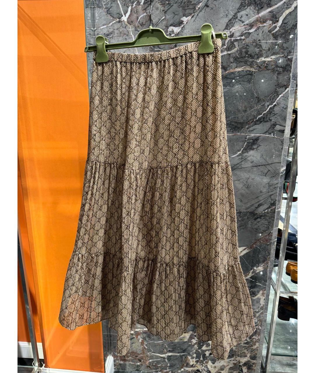 GUCCI Коричневая шелковая юбка макси, фото 5