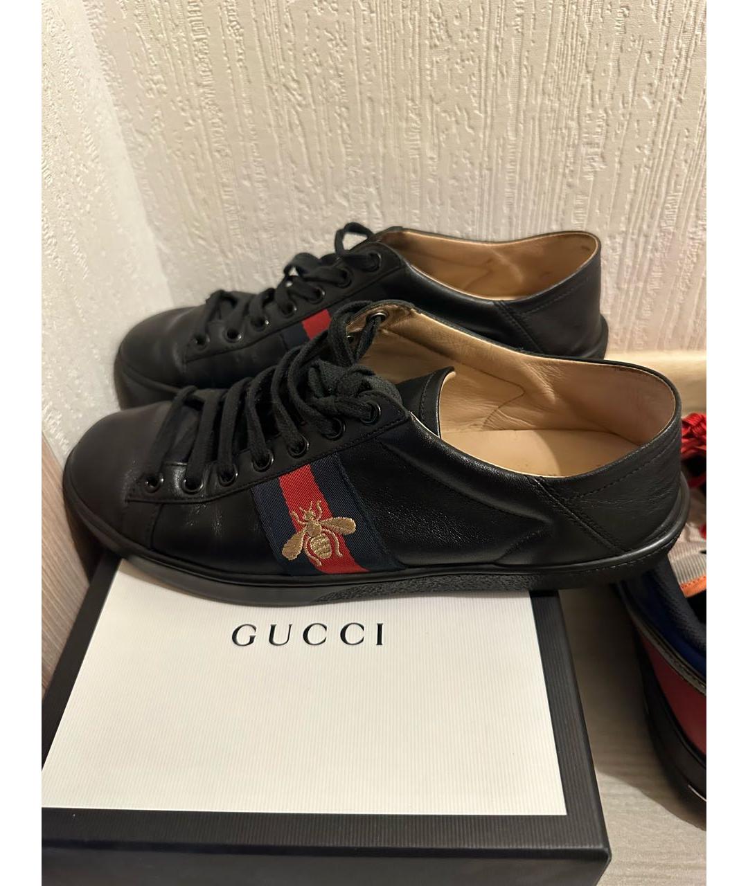 GUCCI Черные кожаные кеды, фото 2