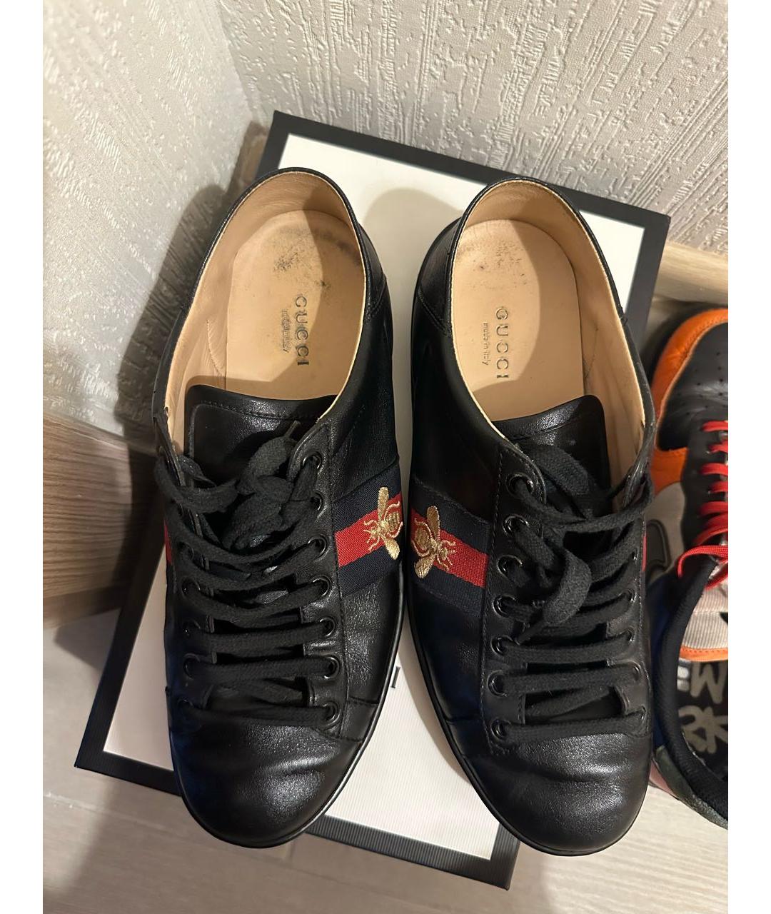 GUCCI Черные кожаные кеды, фото 4