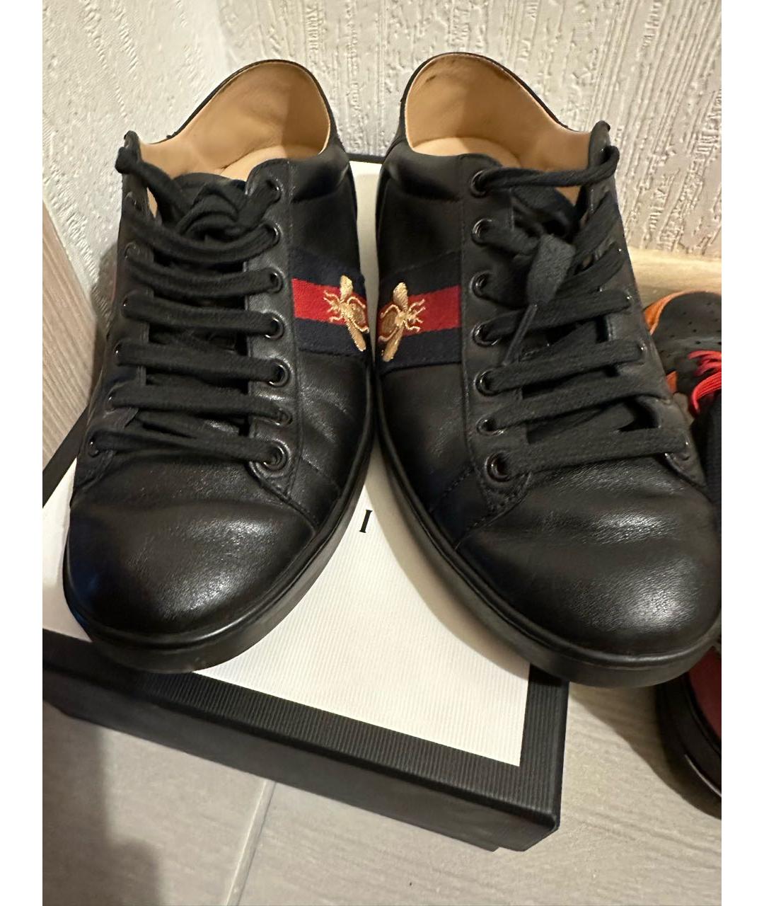 GUCCI Черные кожаные кеды, фото 3