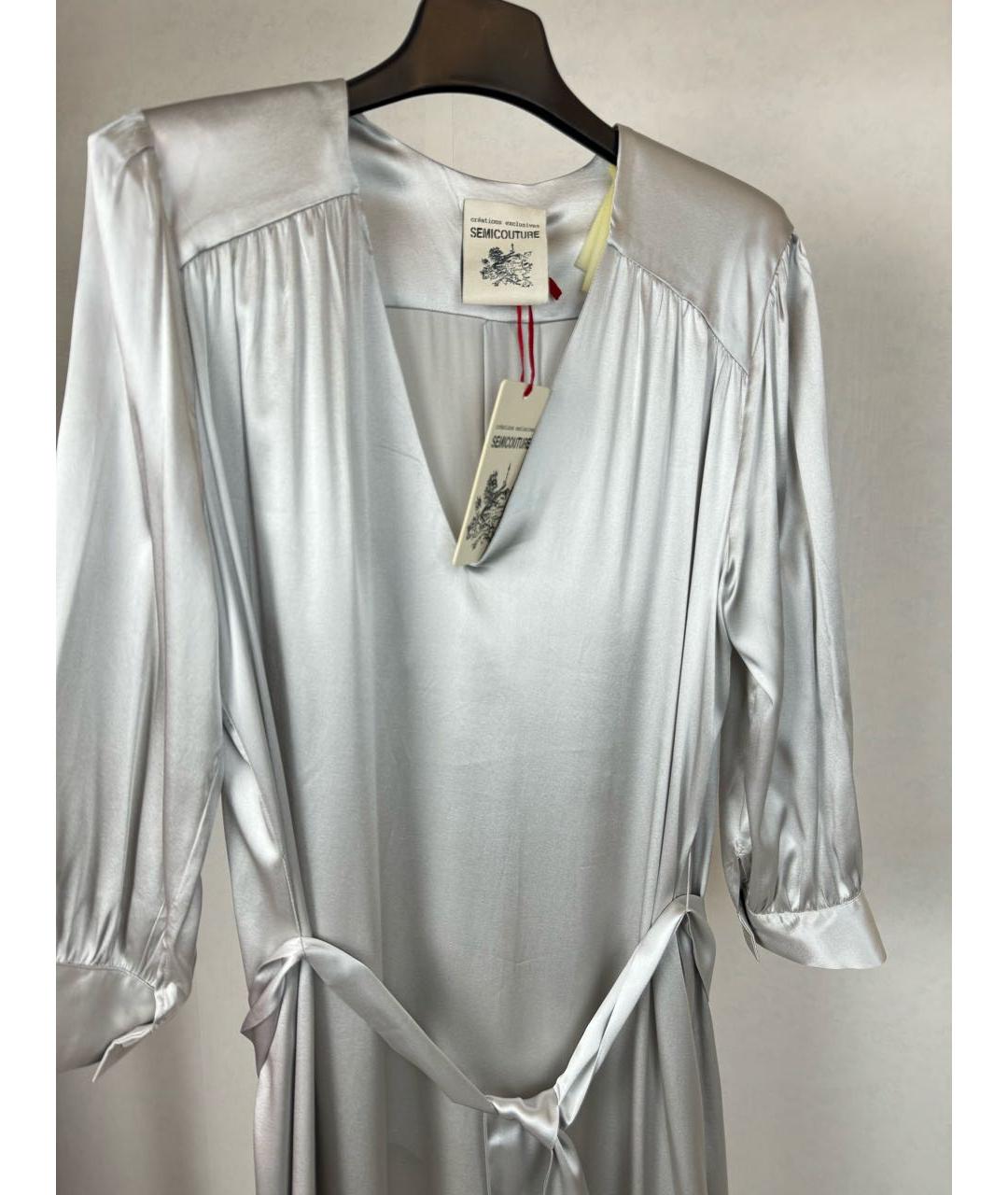 SEMICOUTURE Серебряное шелковое вечернее платье, фото 5