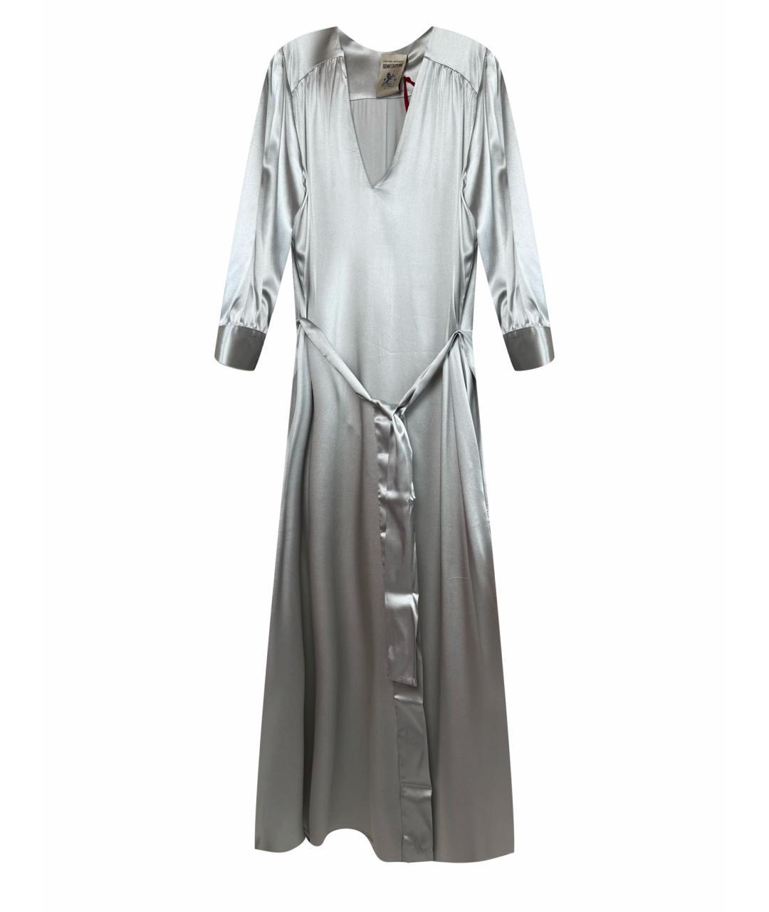 SEMICOUTURE Серебряное шелковое вечернее платье, фото 1