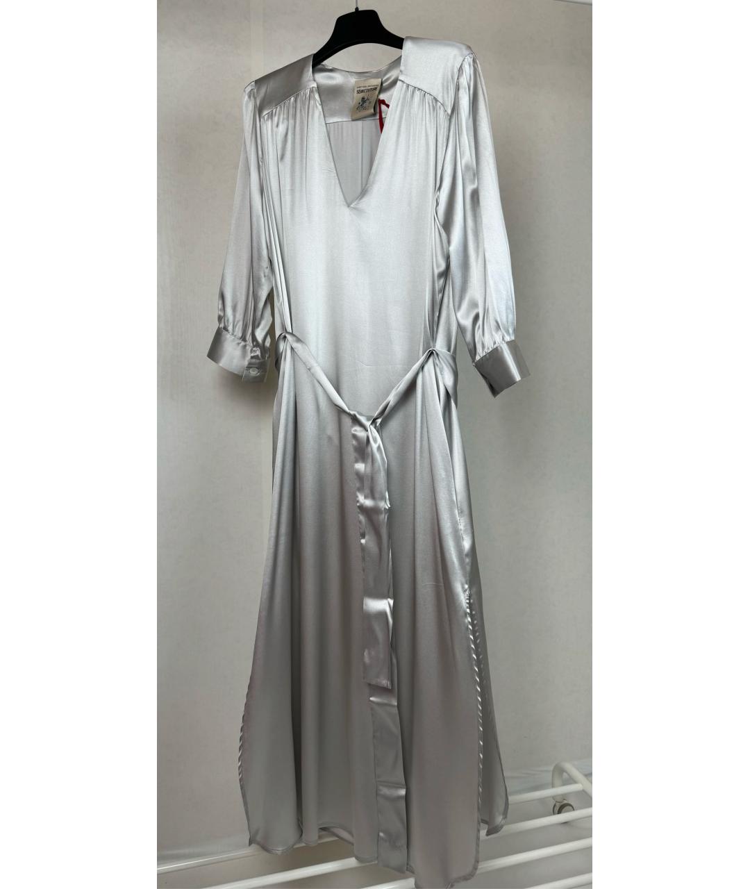 SEMICOUTURE Серебряное шелковое вечернее платье, фото 8