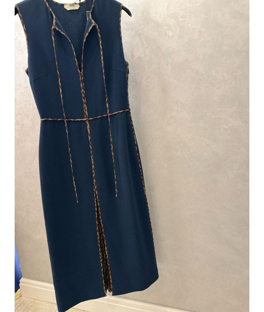 FENDI Темно-синее шерстяное коктейльное платье, фото 2