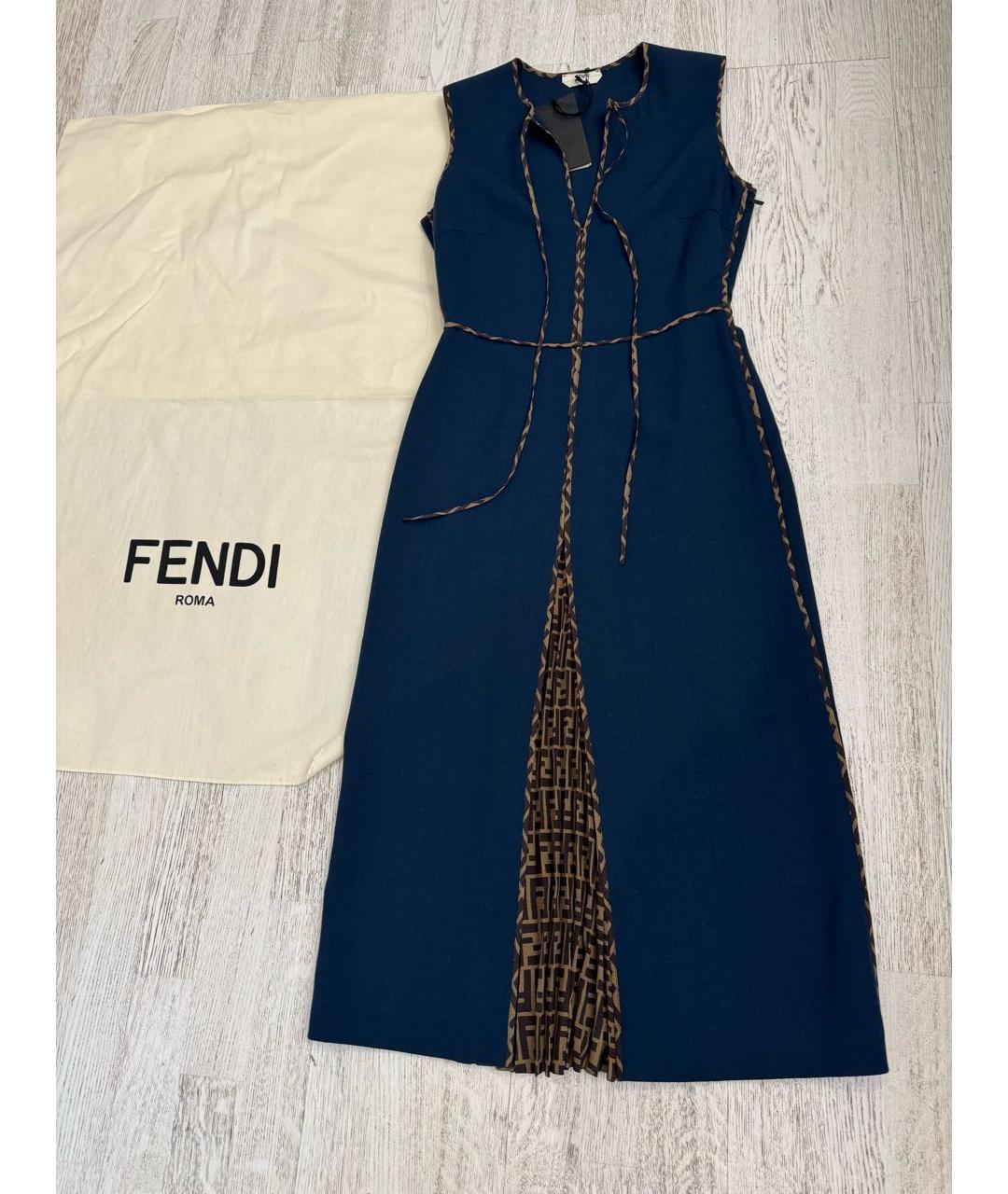 FENDI Темно-синее шерстяное коктейльное платье, фото 5