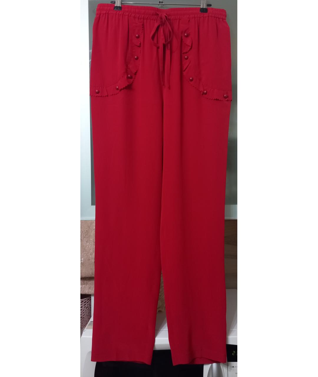 RED VALENTINO Красные шелковые прямые брюки, фото 7