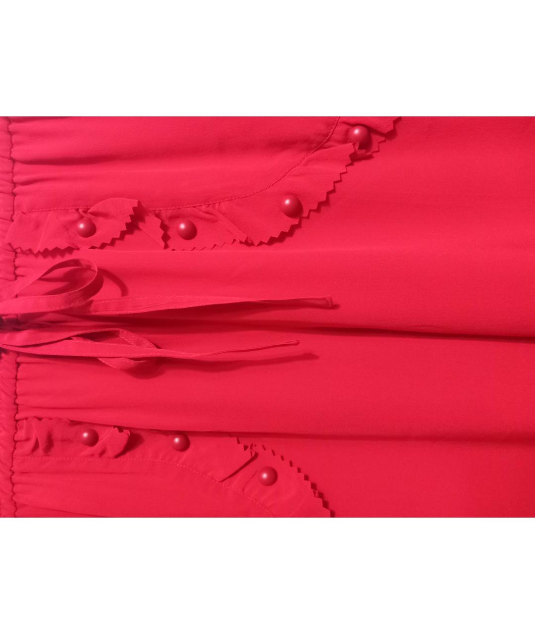 RED VALENTINO Красные шелковые прямые брюки, фото 6