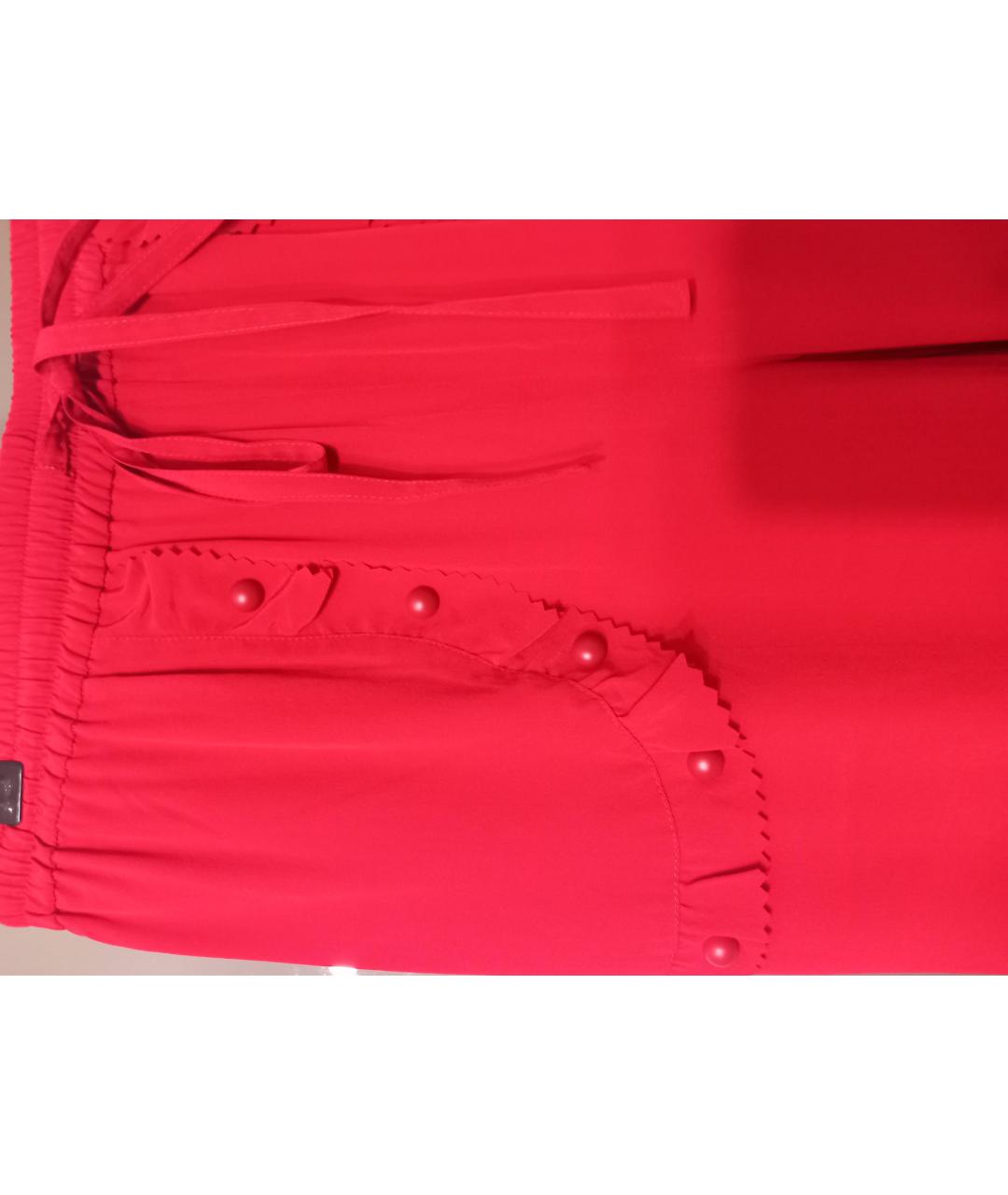 RED VALENTINO Красные шелковые прямые брюки, фото 5