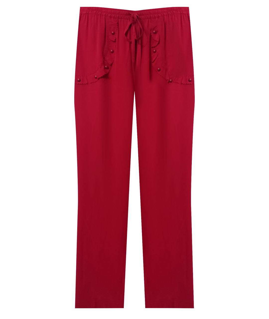 RED VALENTINO Красные шелковые прямые брюки, фото 1