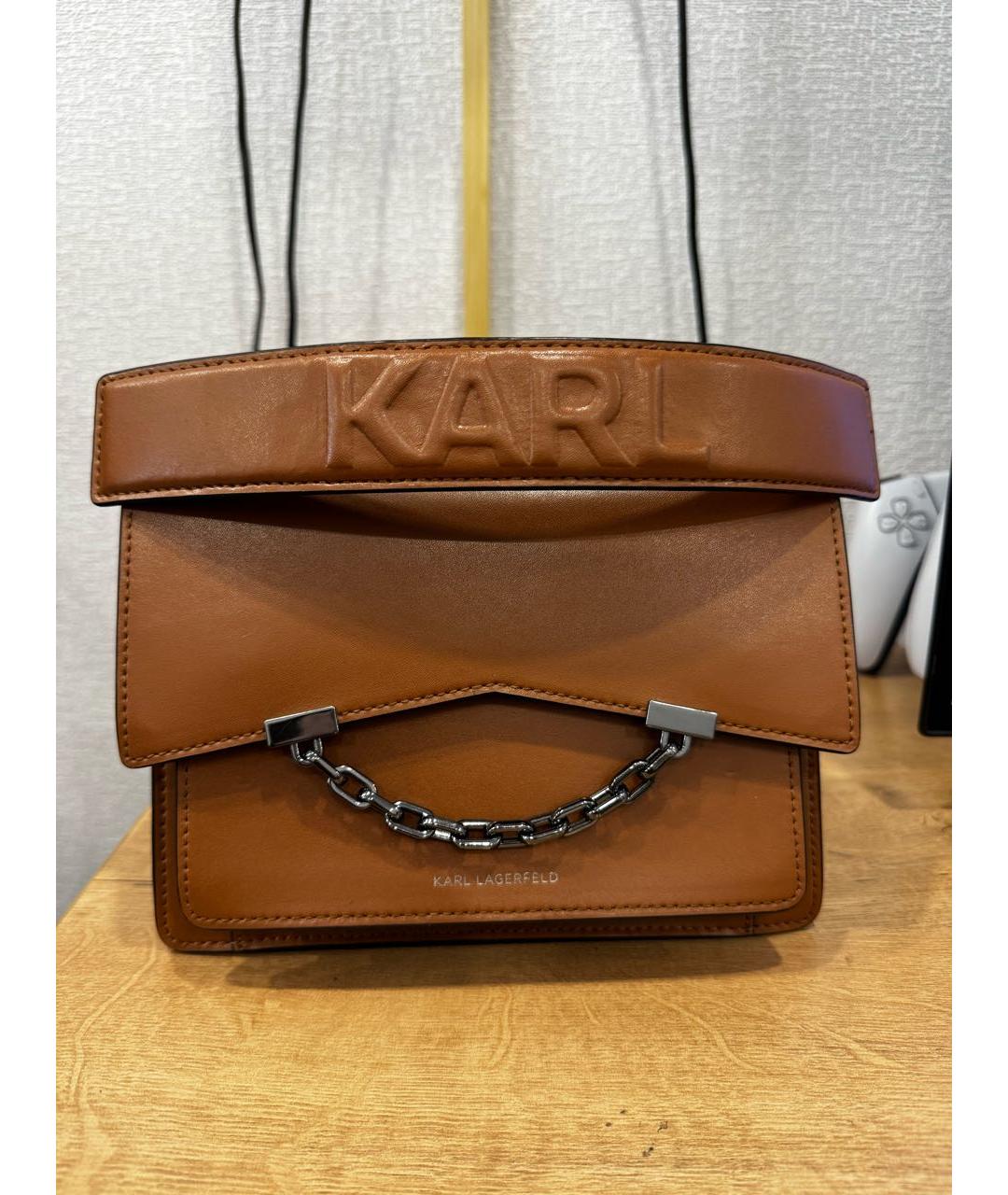 KARL LAGERFELD Коричневая кожаная сумка с короткими ручками, фото 3