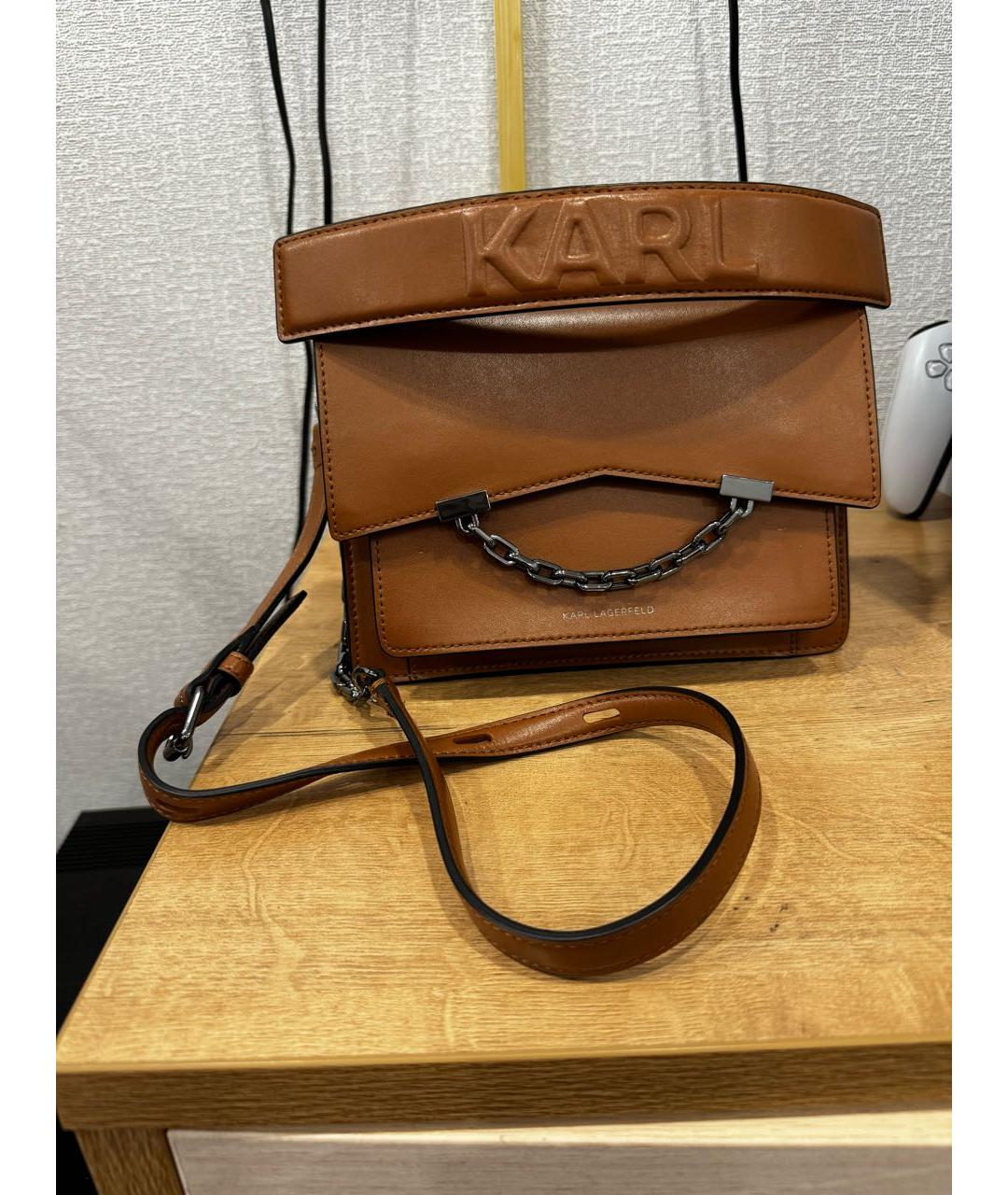 KARL LAGERFELD Коричневая кожаная сумка с короткими ручками, фото 2