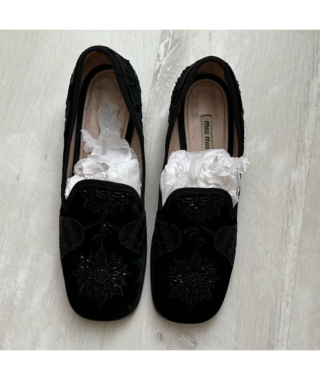 MIU MIU Черные бархатные лоферы, фото 2