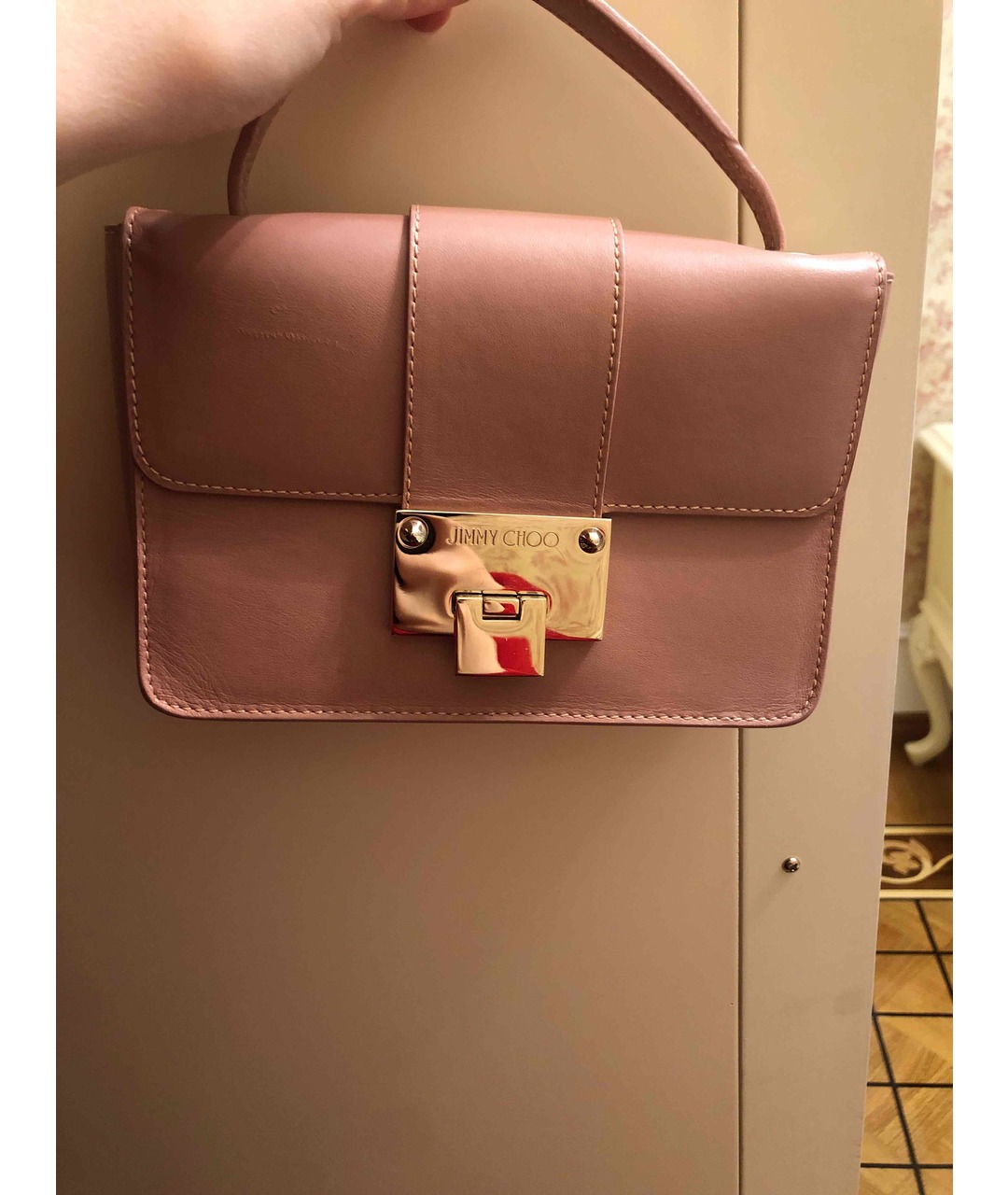 JIMMY CHOO Розовая кожаная сумка тоут, фото 5