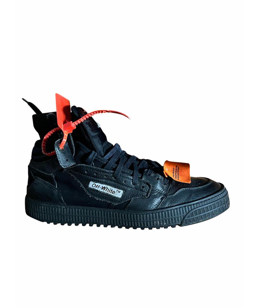 OFF-WHITE Черные кожаные высокие кроссовки / кеды, фото 1