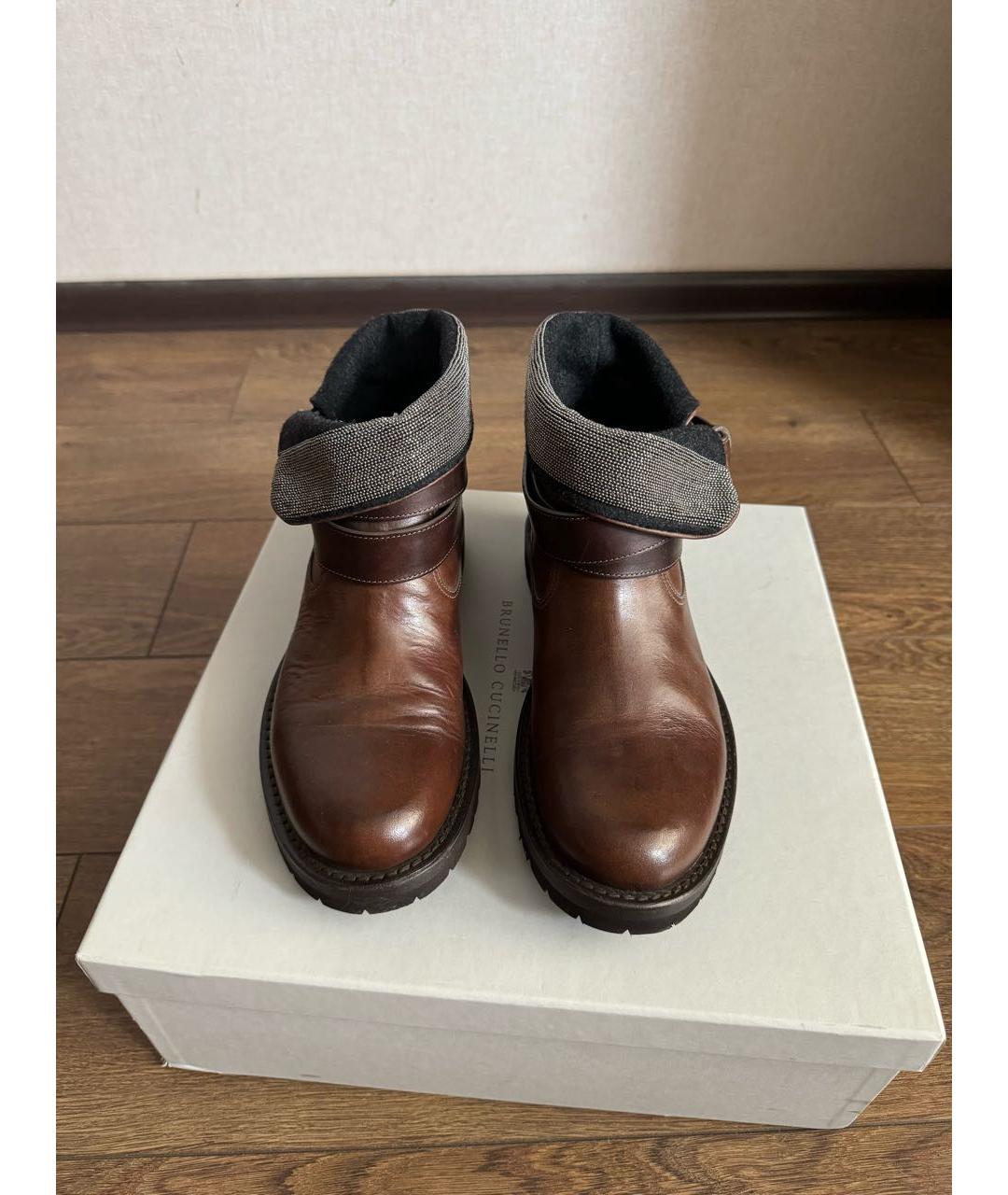 BRUNELLO CUCINELLI Коричневые кожаные ботинки, фото 2