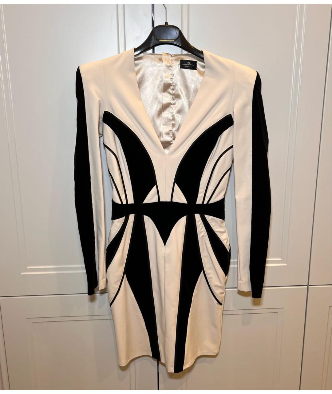 ELISABETTA FRANCHI Бежевое полиэстеровое коктейльное платье, фото 5