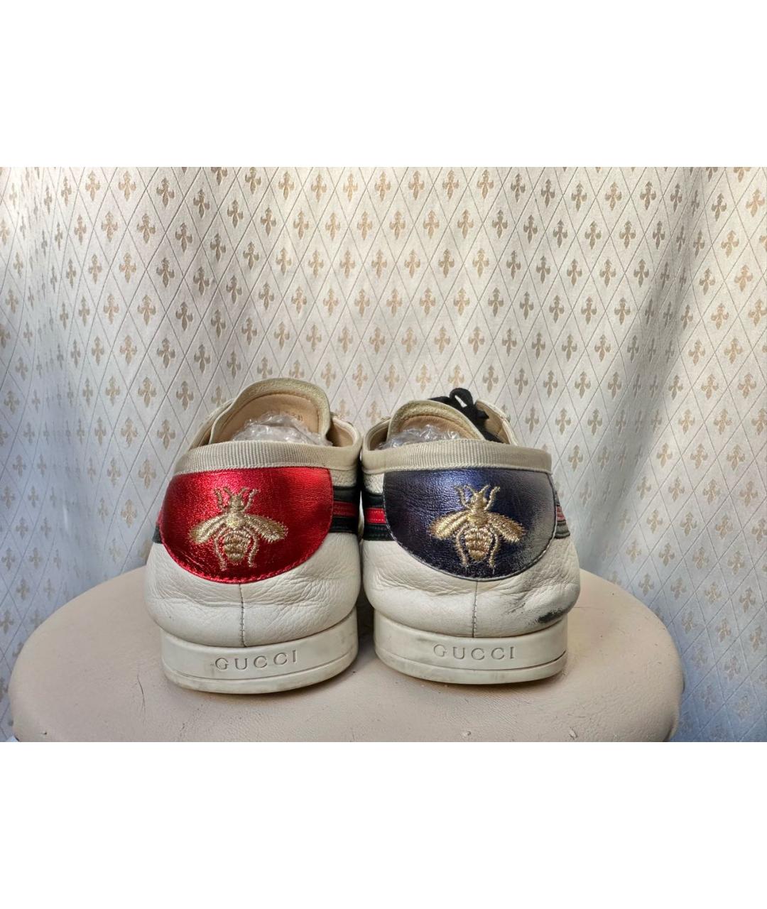 GUCCI Белые кожаные низкие кроссовки / кеды, фото 6