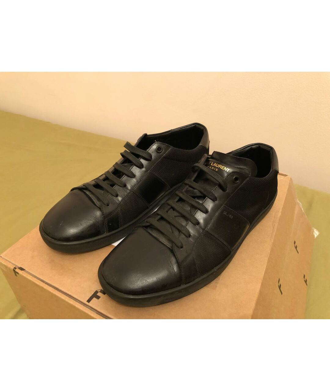 SAINT LAURENT Черные кожаные низкие кроссовки / кеды, фото 2