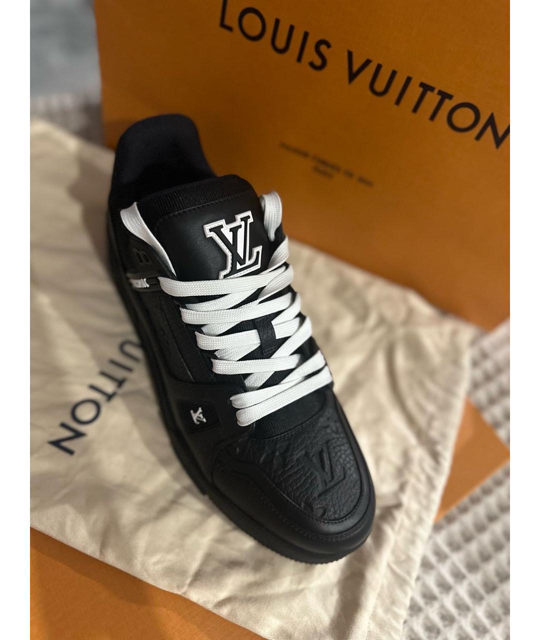 LOUIS VUITTON Черные кожаные низкие кроссовки / кеды Trainer для
