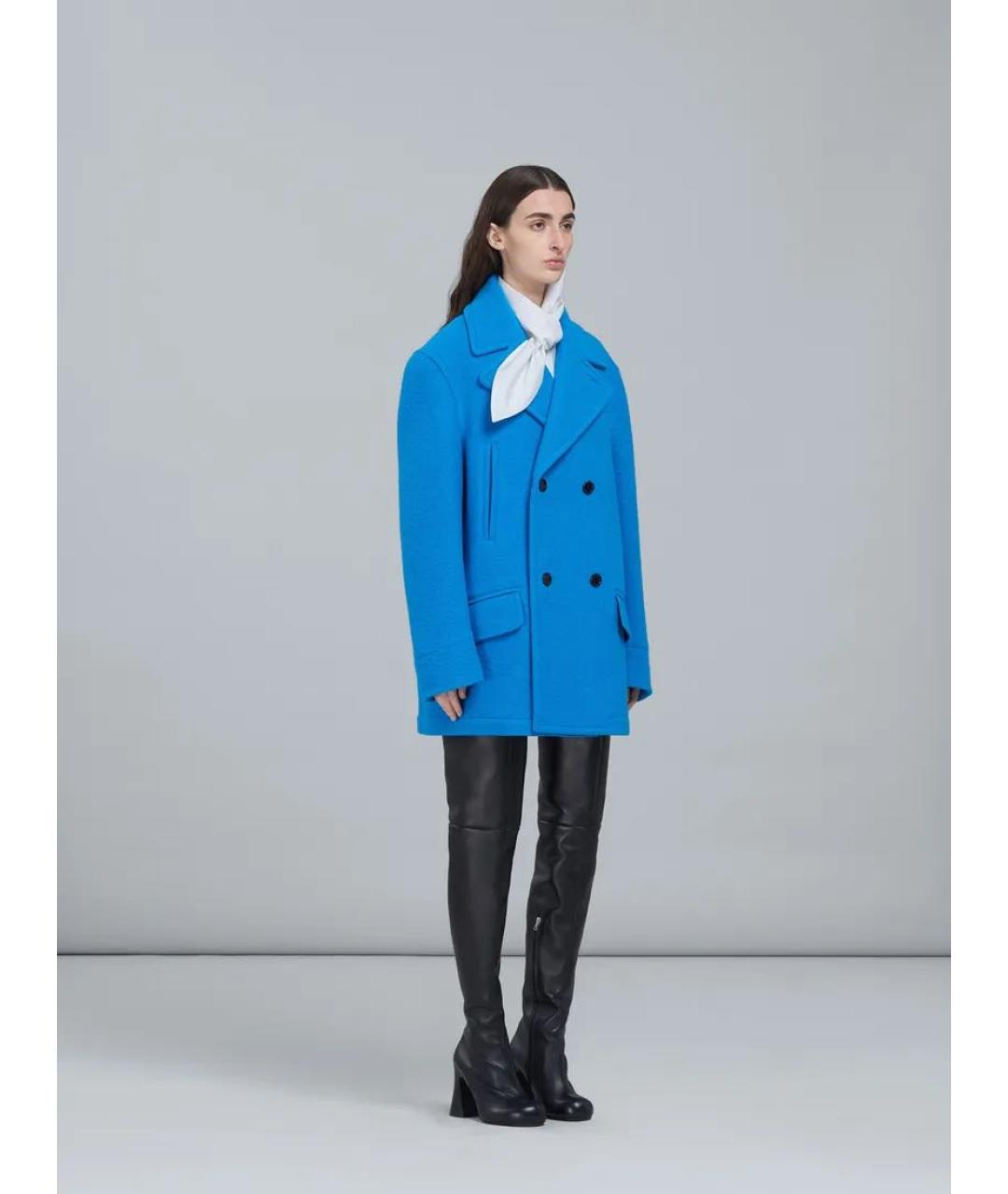 MARNI Синее шерстяное пальто, фото 5