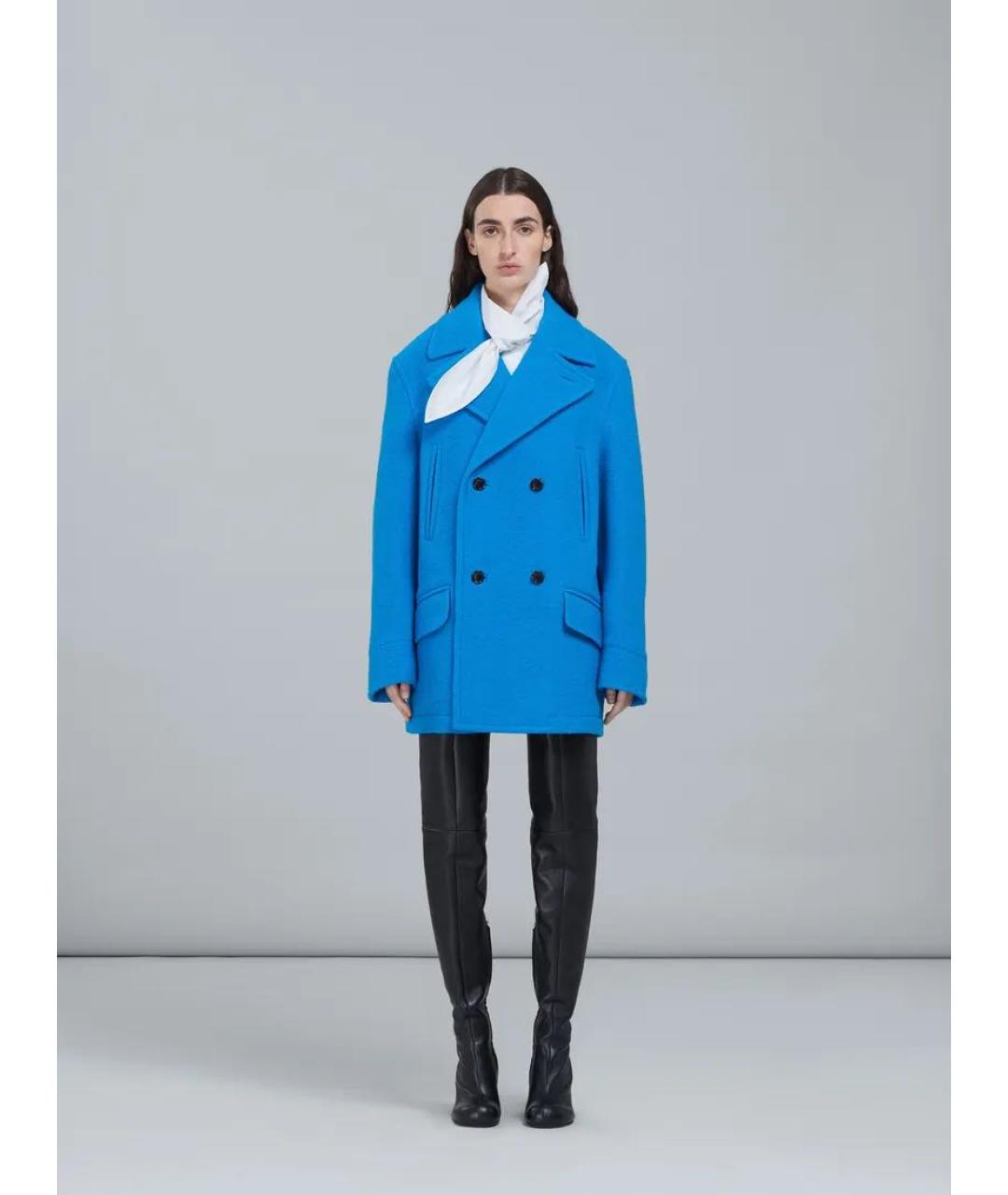 MARNI Синее шерстяное пальто, фото 4