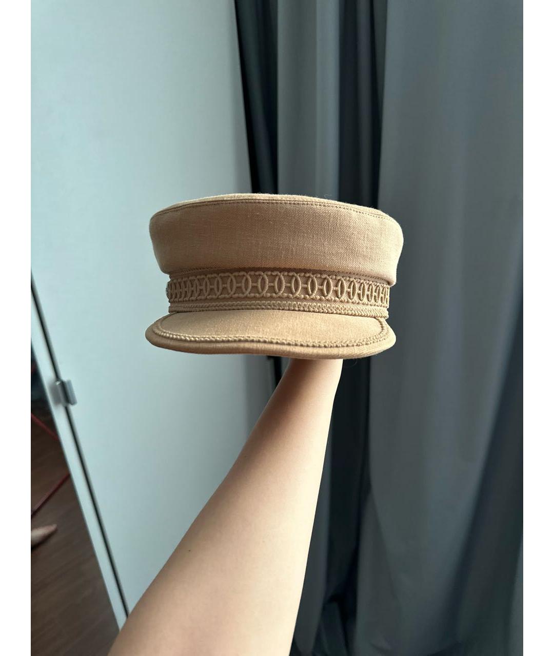 HERMES Бежевая льняная кепка, фото 2