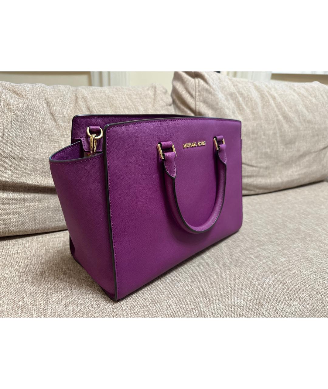 MICHAEL KORS Фиолетовая кожаная сумка с короткими ручками, фото 2