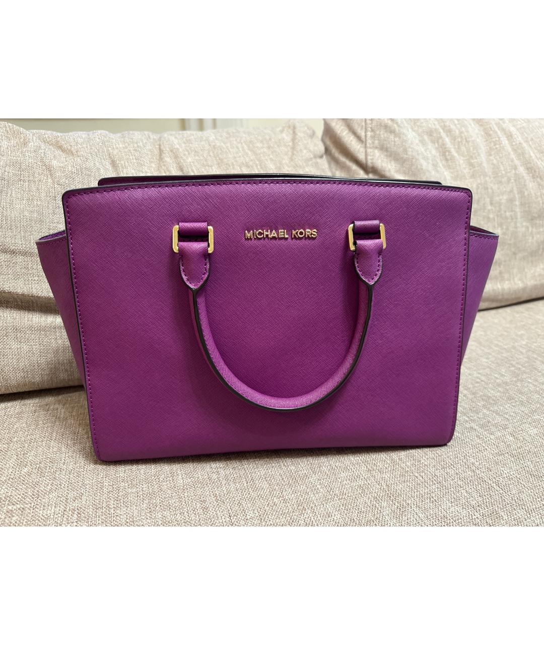 MICHAEL KORS Фиолетовая кожаная сумка с короткими ручками, фото 8