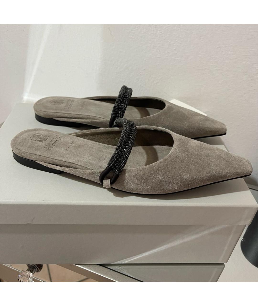 BRUNELLO CUCINELLI Серые замшевые мюли, фото 6