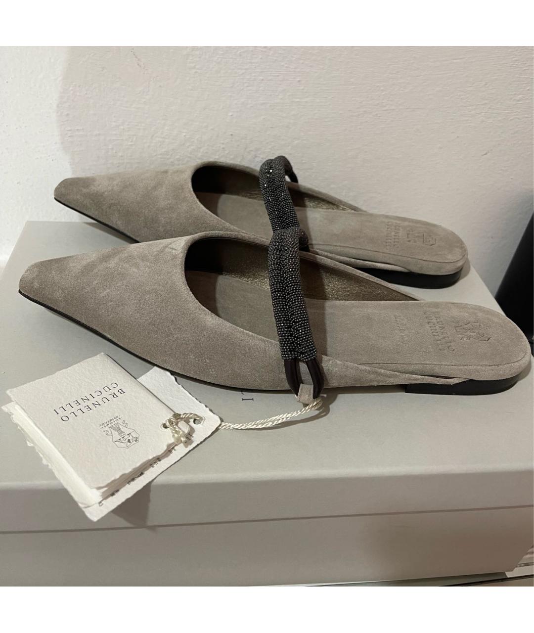 BRUNELLO CUCINELLI Серые замшевые мюли, фото 5