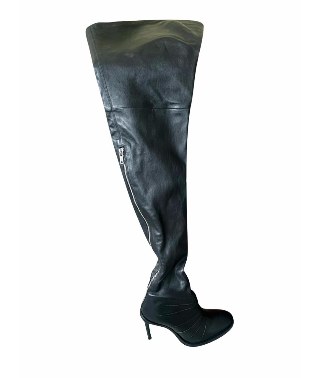 ANN DEMEULEMEESTER Черные кожаные ботфорты, фото 1