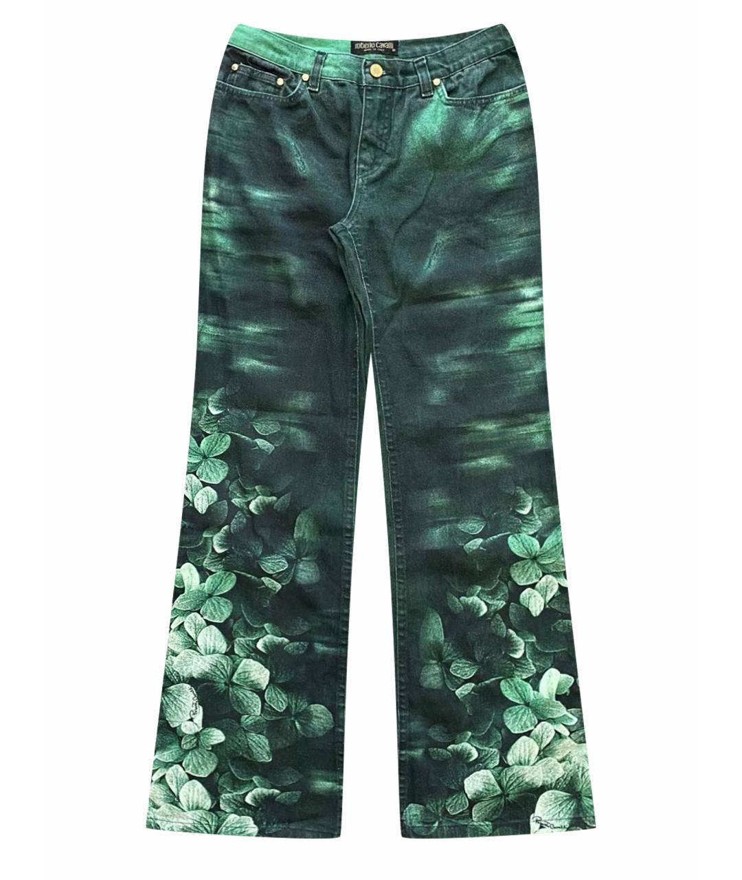 ROBERTO CAVALLI Зеленые хлопко-эластановые прямые джинсы, фото 1
