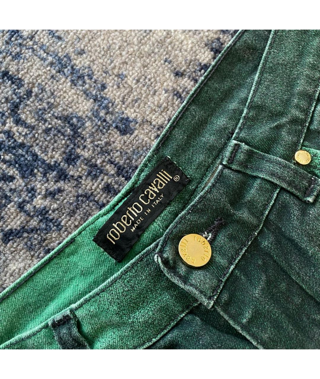 ROBERTO CAVALLI Зеленые хлопко-эластановые прямые джинсы, фото 6