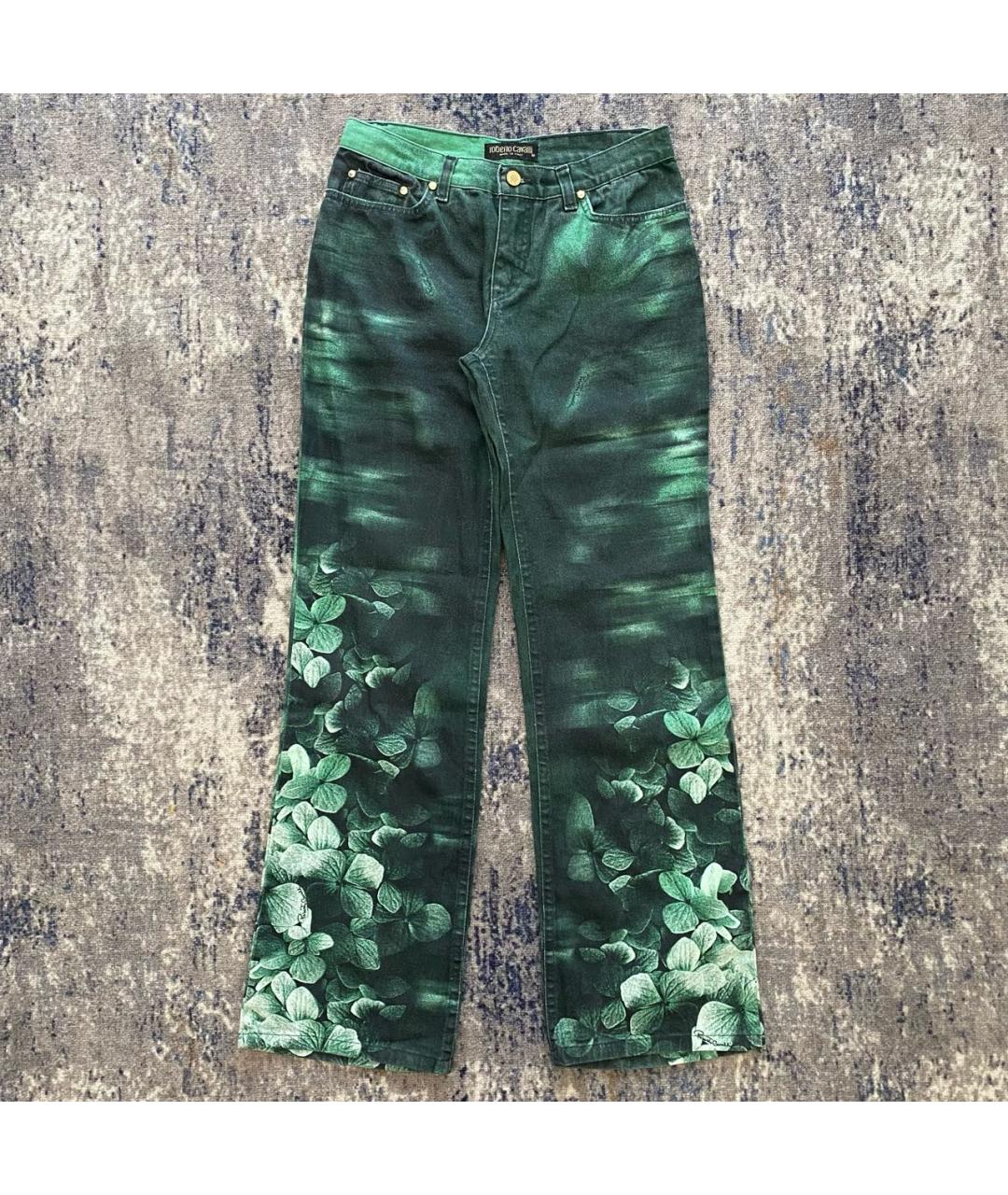 ROBERTO CAVALLI Зеленые хлопко-эластановые прямые джинсы, фото 9