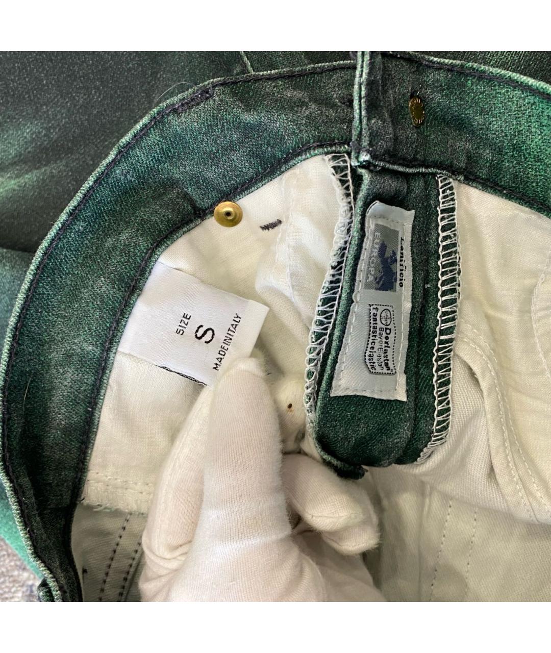 ROBERTO CAVALLI Зеленые хлопко-эластановые прямые джинсы, фото 3