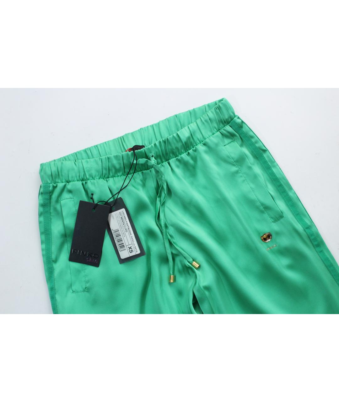 PINKO Зеленые шелковые брюки узкие, фото 3