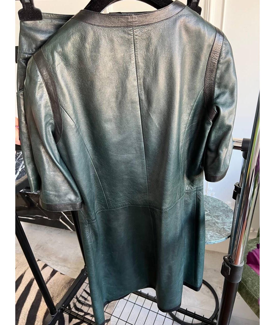 CHANEL PRE-OWNED Зеленый кожаный костюм с юбками, фото 3