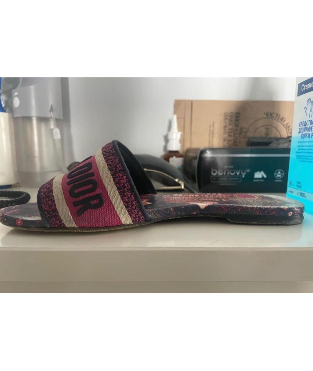 CHRISTIAN DIOR Мульти текстильные шлепанцы, фото 6