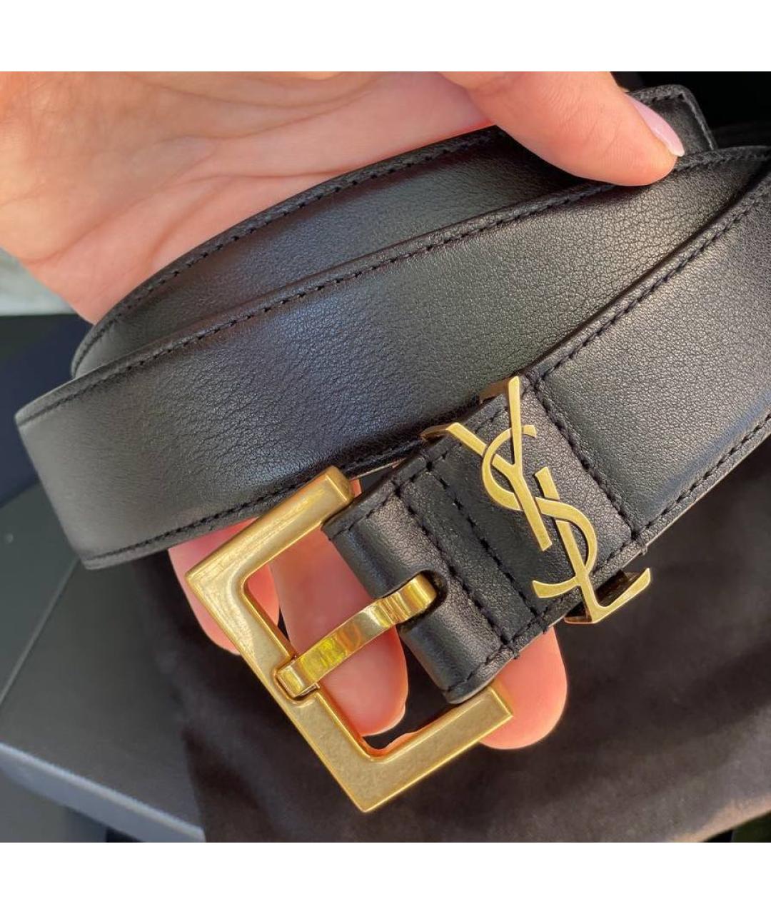 SAINT LAURENT Черный кожаный ремень, фото 2