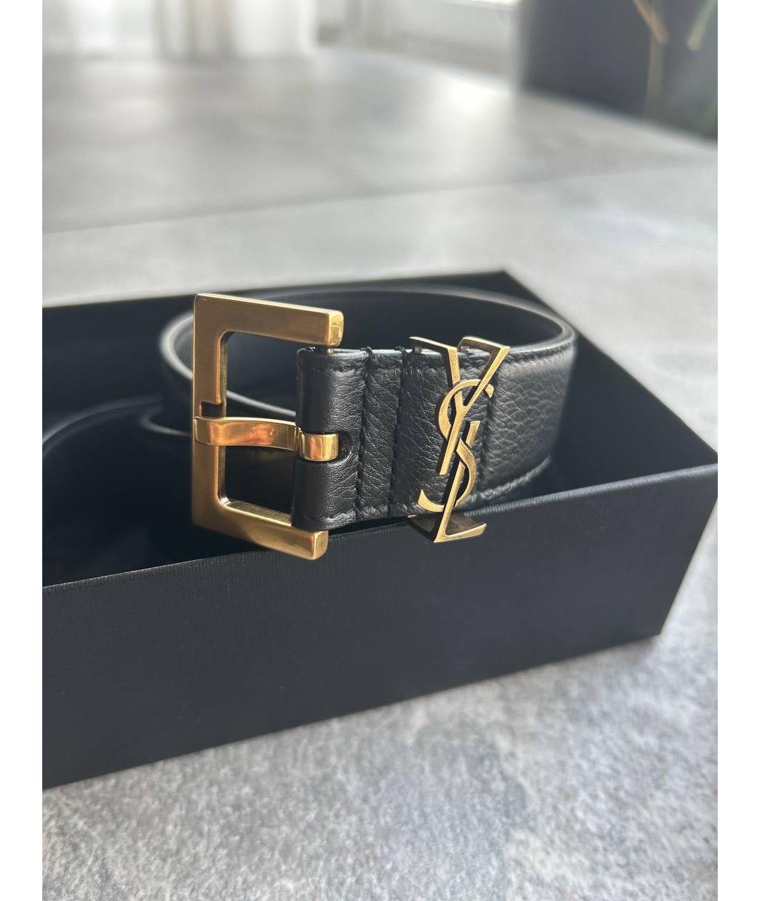 SAINT LAURENT Черный кожаный ремень, фото 3