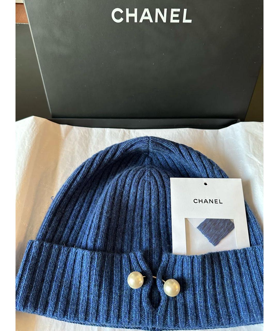 CHANEL PRE-OWNED Темно-синяя кашемировая шапка, фото 2