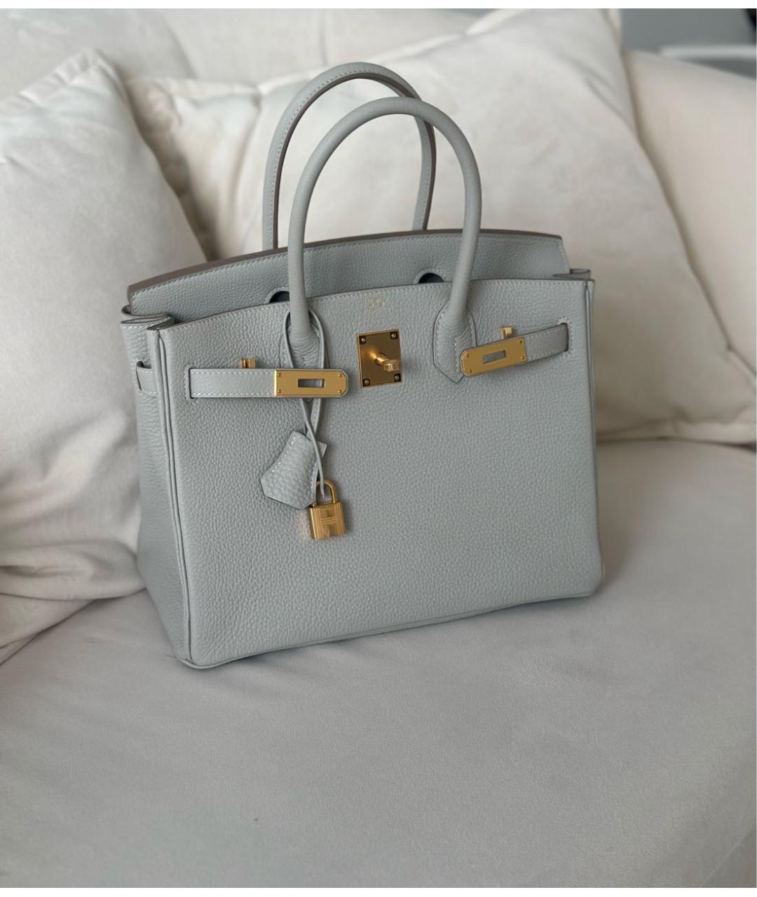 HERMES Серая кожаная сумка с короткими ручками, фото 7